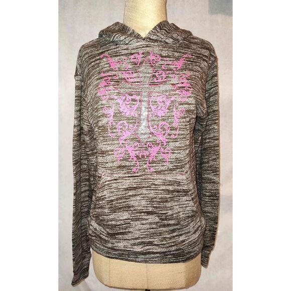 Cowgirl Hardware size Small Sweater/hoodie. Brown, pink w studded cross. - Picture 1 of 6